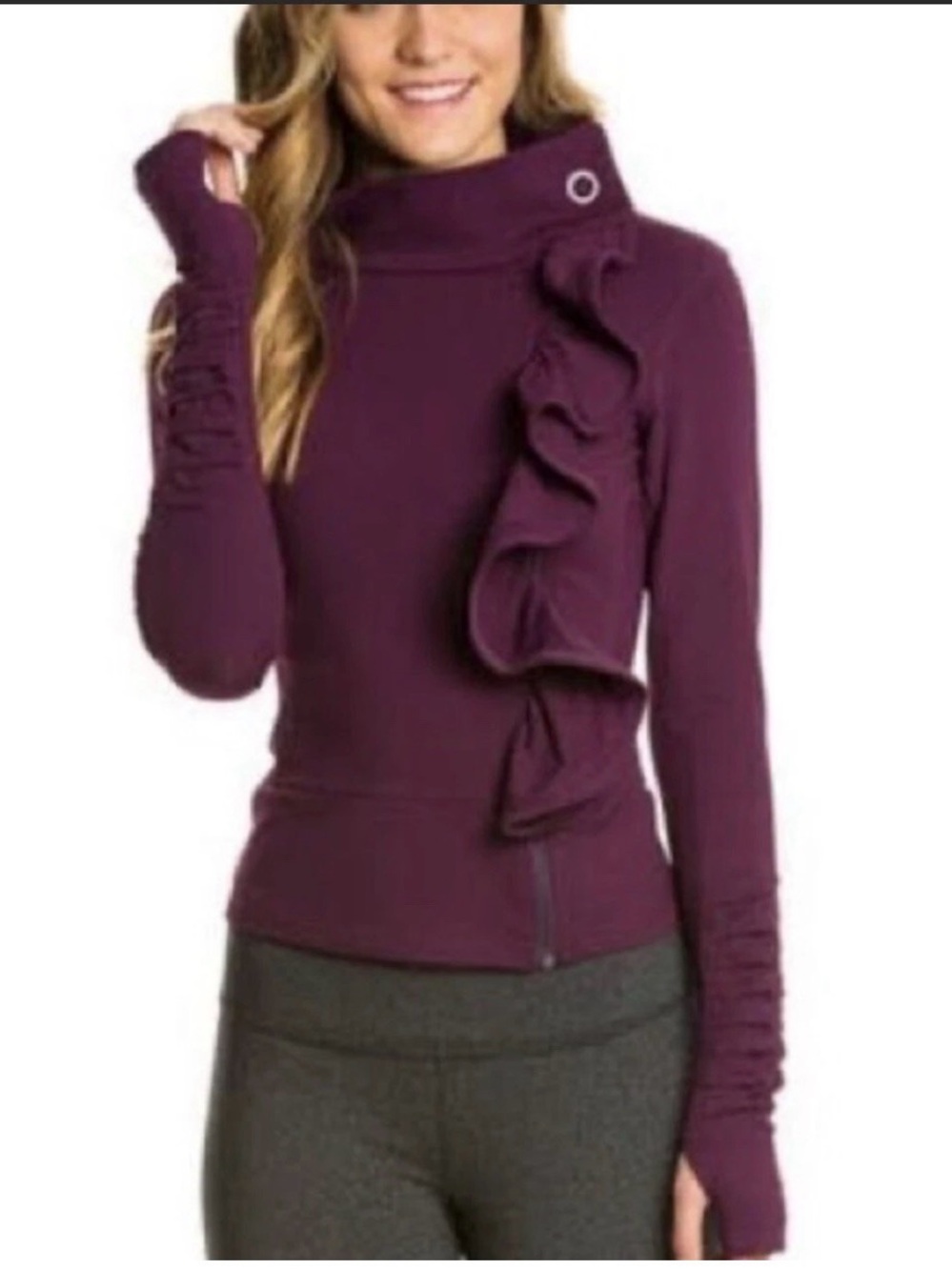 Karma Athletics San Suu Athletic Jacket Purple Ruffled Stretch Full Zip Small